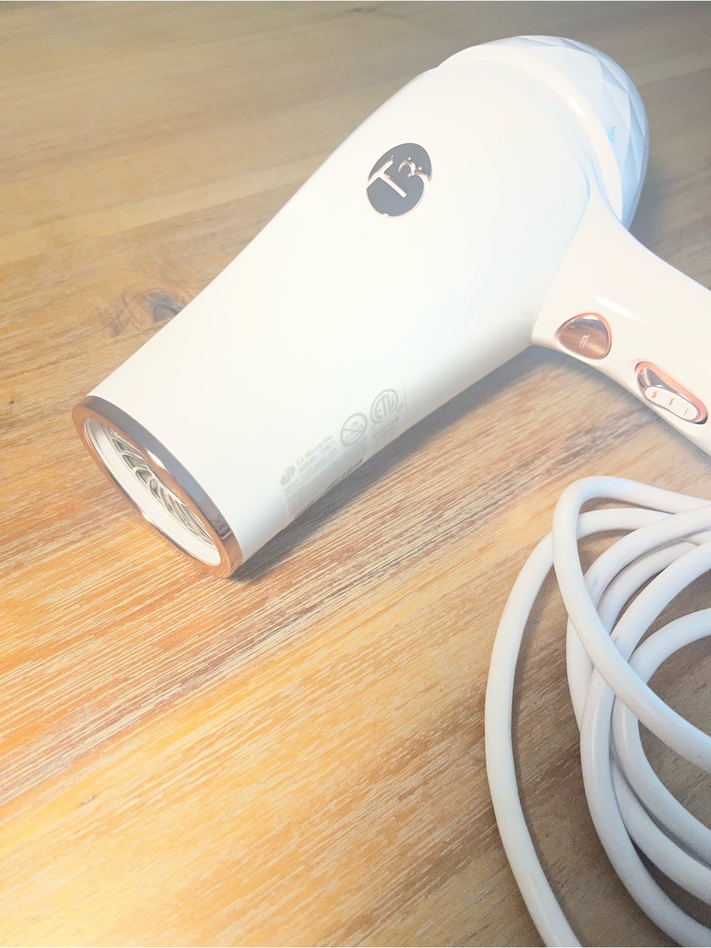 T3 White Hair Dryer with Rose Gold Concentrator Nozzle Not Included